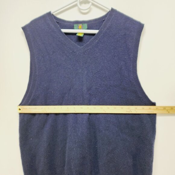 Club Room Sweater Ves Pure New Wool Sleeveless Lambswool Navy Blue Size L - Picture 3 of 6